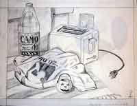 This is a pencil sketch of a still life arrangement.